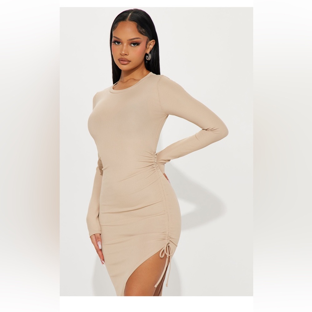 Fashion Nova Mikayla Ribbed Midi Dress - Nude - Picture 2 of 4